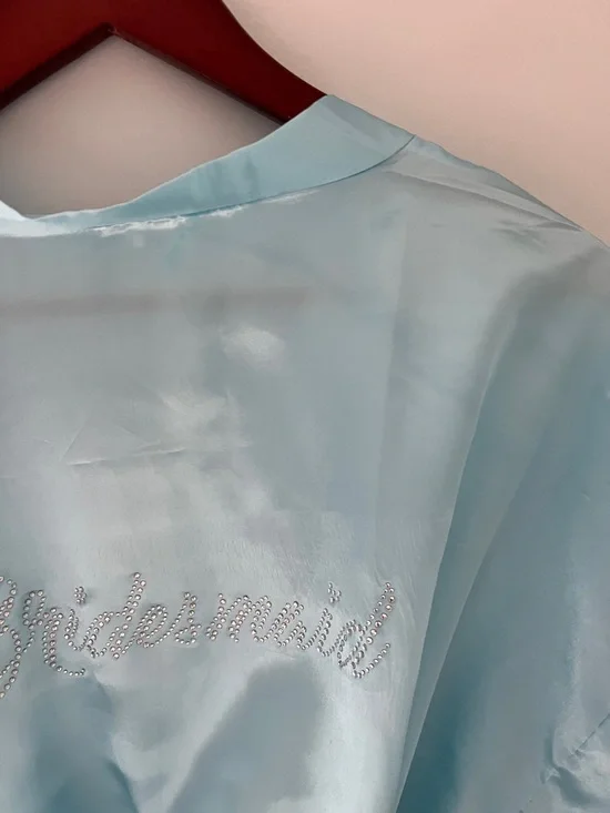 EPLAZA Acid Blue Satin Bridesmaid Rhinestone Robe Kimono Wrap for Women Size O/S - Picture 10 of 17